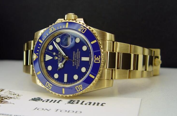 Replique montre Submariner Date 116618LB Cadran Bleu Emballe En Or Jaune 18K